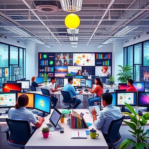 A lively, vibrant workspace with team harmony.