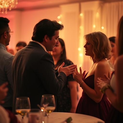 A serene scene capturing the thoughtful and emotional presence of Cancer at a party