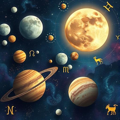 Vibrant cosmic scene featuring Mercury in retrograde and a full moon in Aquarius