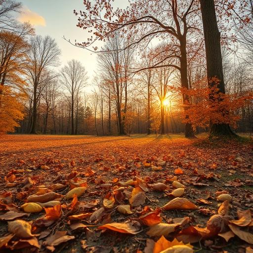 A serene autumn landscape showcasing crunchy leaves