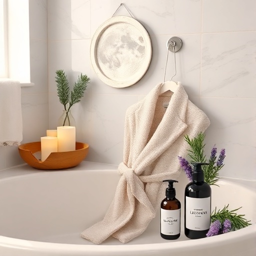 A tranquil bath setting with calming oils and a serene atmosphere.