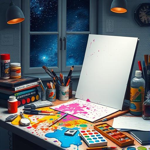 Cluttered Desk with Paint