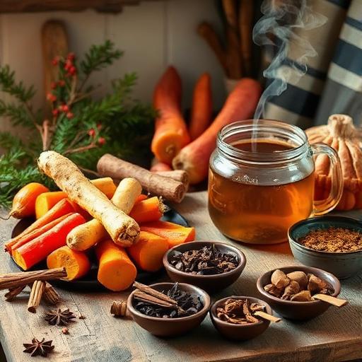 A vibrant and aromatic scene with seasonal foods and scents