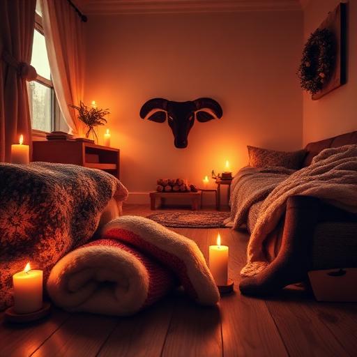 A warm inviting cozy cabin emitting warm light