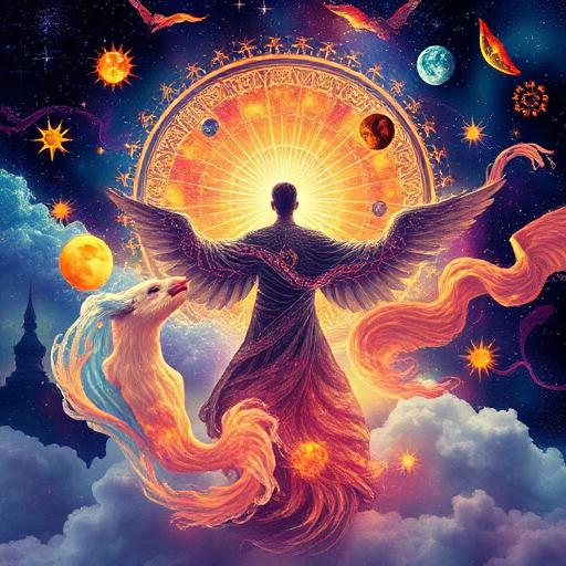 Illustration of awakening with astrological symbols