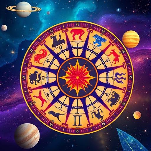 A vibrant illustration of the zodiac wheel