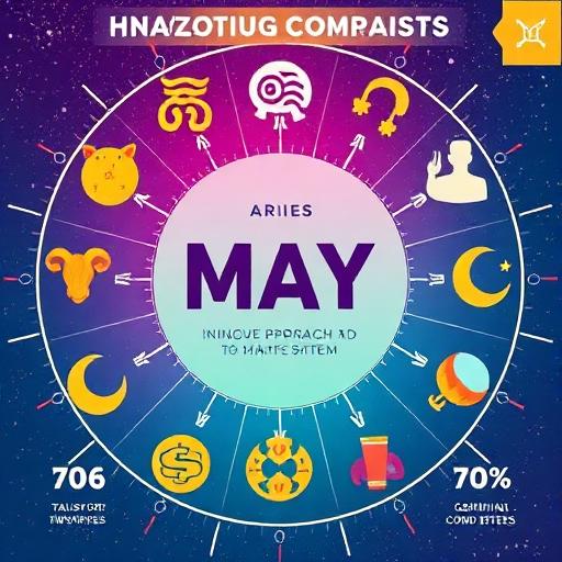 A vibrant infographic depicting zodiac signs working with May's energy.
